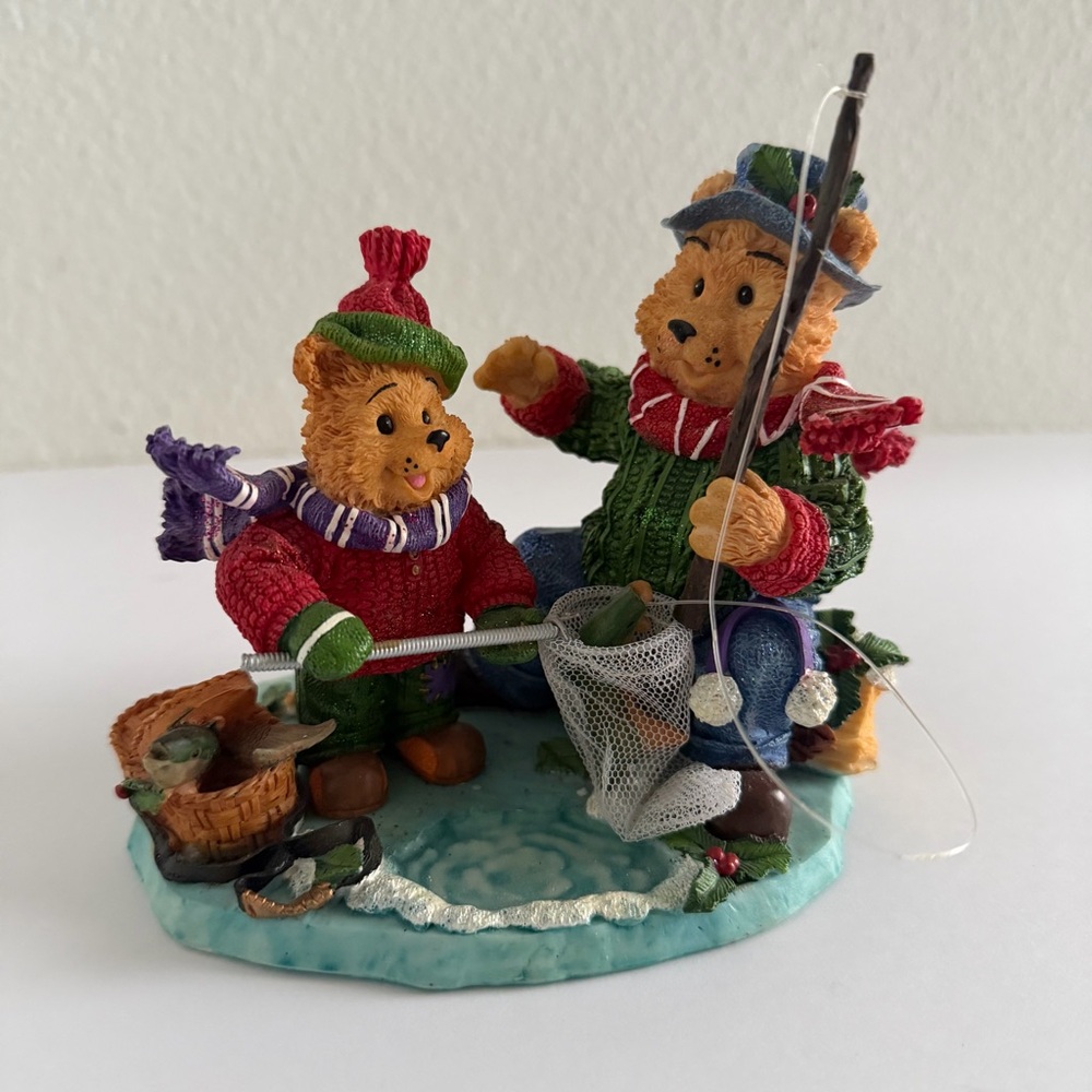Vintage Kmart Fishing Father Son Bears Winter Christmas‎ Figurine